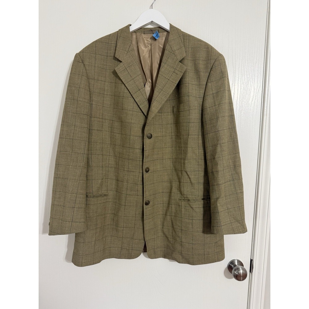 Size 48R Plaid Print Men's Suit Jacket Jhane Barnes Blazer Brown Sport Coat